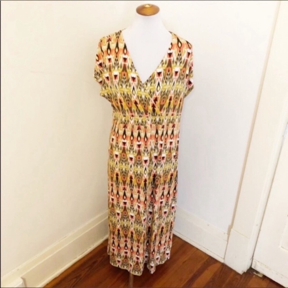 J. Jill yellow orange Aztec print maxi dress m
